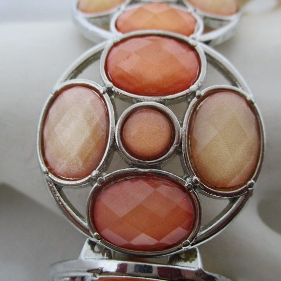Cato Oval Round Pearch Orange Faceted Cabochon Bracelet Faceted Plastic Cabochon - Picture 3 of 10
